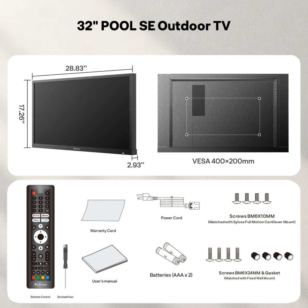 32" 1500Nits Google Outdoor TV (Full Sun) - 2025 Pool SE