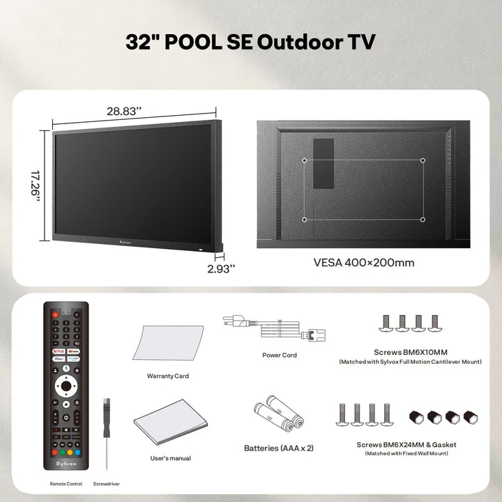 32" 1500Nits Google Outdoor TV (Full Sun) - 2025 Pool SE