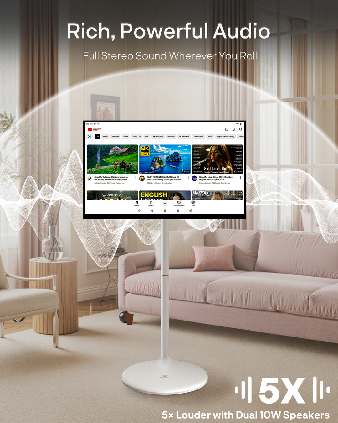 27" Portable Battery-Powered Smart TV on Wheels with Touchscreen (Rolling TV Series)