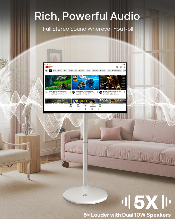 27" Portable Battery-Powered Smart TV on Wheels with Touchscreen (Rolling TV Series)