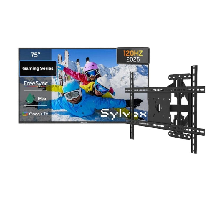 75 inch outdoor gaming TV with wall mount, weatherproof television for patio and backyard
